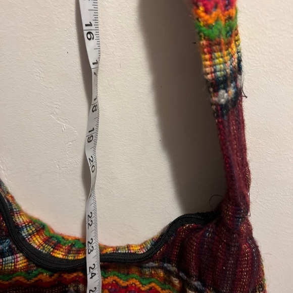 Mexican Shoulder Bag Tote Multi Color Yarn Stitched Blanket Boho Hippie - Picture 4 of 9